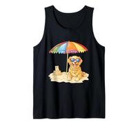 Simpatico cucciolo di cane Golden Retriever Sandy Beach Summer Umbrella Puppy Canotta