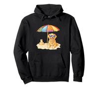 Simpatico cucciolo di cane Golden Retriever Sandy Beach Summer Umbrella Puppy Felpa con Cappuccio