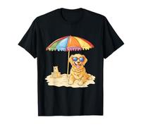 Simpatico cucciolo di cane Golden Retriever Sandy Beach Summer Umbrella Puppy Maglietta