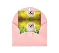 Simpatico cucciolo di cane nel parco primaverile stampa biglietti con buste, fibbia verticale amore bianco perla carta imballaggio auguri di vacanza