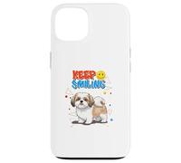 Simpatico cucciolo di cane Shih Tzu "Keep Smiling" motivazione positiva Custodia per iPhone 13