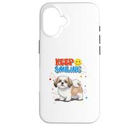 Simpatico cucciolo di cane Shih Tzu "Keep Smiling" motivazione positiva Custodia per iPhone 16