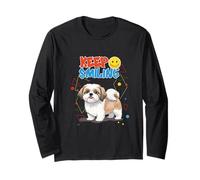 Simpatico cucciolo di cane Shih Tzu "Keep Smiling" motivazione positiva Maglia a Manica