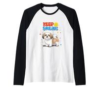 Simpatico cucciolo di cane Shih Tzu "Keep Smiling" motivazione positiva Maglia con Maniche Raglan