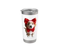 Simpatico cucciolo di fiocco rosso Bicchiere termico in acciaio inox doppia parete