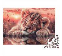Simpatico cucciolo di leone addormentato, puzzle da 1000 pezzi con tigre al tramonto e acqua, giochi educativi per adulti, decorazione per la casa, sfida di alta difficoltà, 52x38cm