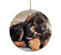Simpatico cucciolo di pastore tedesco stampa circolare albero di Natale ornamento appeso decorazione natale ceramica per la casa