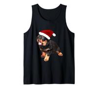 Simpatico Cucciolo di Rottweiler Che Indossa Il Cappello di Babbo Natale Canotta