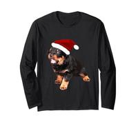 Simpatico Cucciolo di Rottweiler Che Indossa Il Cappello di Babbo Natale Maglia a Manica
