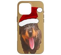 Simpatico cucciolo di Rottweiler che indossa un cappello da Babbo Natale per le Custodia per iPhone 16 Pro Max