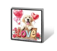 Simpatico cucciolo felice che tiene il cartello in legno LOVE spille e spille unisex quadrato leggero bavero distintivo gioielli per abbigliamento scialle cappello