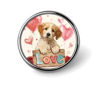 Simpatico cucciolo felice rose rosse cuore palloncini spilla rotonda per uomo donna moda distintivo collare pin vestito giacca zaino accessori