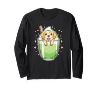 Simpatico cucciolo in Matcha Drink Kawaii Dog Dessert Art Maglia a Manica