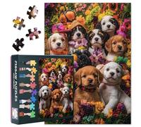 Simpatico cucciolo Jigsaw puzzle 1000 pezzi impossibili sfida cuccioli jigsaw puzzle per cani adulti e fiori colorati e zucca puzzle come regalo per amici di famiglia, 50 cm x 70 cm