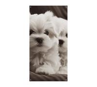 Simpatico cucciolo maltese copertura primavera estate appeso bandiera portico segno esterno stagionale vacanza cortile decorazione per porta d'ingresso e portico