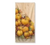 Simpatico cucciolo zucca copertura porta banner decorativo, autunno raccolto foglie autunno decorazione, interno esterno stagionale appeso sfondo festival forniture 91 x 183 cm
