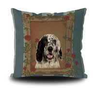 Simpatico cuscino inglese Setter cane federa con cornice per foto di rosa rossa vintage decorativa per cuscini in lino 50 x 50 cm