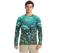 Simpatico Delfino Maglia Rash Guard Uomo Girocollo con Protezione Solare UPF 50+,Manica Lunga per Pesca Corsa Outdoor Animali dell'Oceano