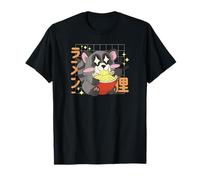 Simpatico Design Anime con Procione Che Mangia Ramen Kawaii Maglietta