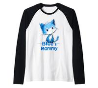 Simpatico design con gatto blu per mamma blu Maglia con Maniche Raglan