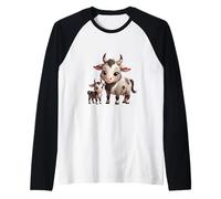 Simpatico Design con Mucca e Vitello da Fattoria Maglia con Maniche Raglan
