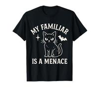 Simpatico Design Gotico per Halloween con Scritta «My Familiar Menace Witchy Cat» Maglietta