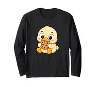 Simpatico Design Kawaii con Anatra Che Mangia Biscotti Maglia a Manica