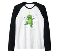 Simpatico Dinosauro Che Fa Angelo Neve Natale Rex Dino Maglia con Maniche Raglan