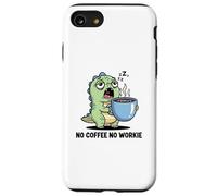 Simpatico dinosauro che tiene la tazza di caffè No Workie Custodia per iPhone SE (2020) / 7/8