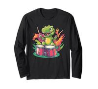 Simpatico dinosauro con batteria per gli amanti dei dinosauri musicali Maglia a Manica
