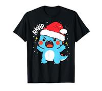 Simpatico Dinosauro Ruggente Babbo Natale Cappello di Natale Kawaii Dino Kids Maglietta