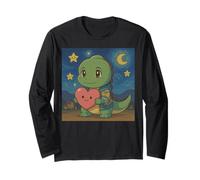 Simpatico dinosauro T-Rex che tiene cuore stellato notte arte Maglia a Manica
