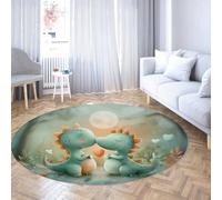 Simpatico Dinosauro Tappeto Rotondo Stile Cartone Animato Dolce Dinosauro Modello Coppia Tappetini a pelo basso per camera da letto Stanza della scuola materna Dormitorio Lavabile 160cm