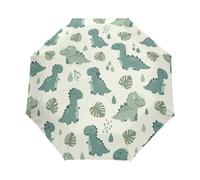 Simpatico dinosauro verde compatto ombrello per viaggiatori, apertura | Ombrello antivento con funzionamento con una sola mano, motivo audace su tutta la superficie, confezione fino a 28 cm per