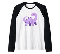 Simpatico disegno viola Dino Art divertente brontosauro stile cartone animato Maglia con Maniche Raglan