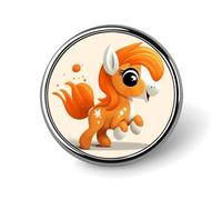 Simpatico distintivo arancione pony decorativo, in lega di alluminio resistente, spilla rotonda leggera per camicie, giacche, cappelli, uniformi 2,5 cm