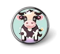 Simpatico distintivo rotondo a forma di mucca nera, in metallo, personalizzato, adatto per abbigliamento, borse, cappelli, spilla stampata umoristica, decorazione per feste, accessori per uomini e