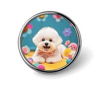 Simpatico distintivo rotondo con cane Bichon Frise, spilla da bavero in metallo personalizzata, adatta per abbigliamento, borse, cappelli, spilla stampata umoristica, decorazione per feste, accessori