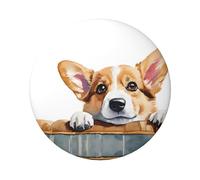 Simpatico distintivo rotondo Corgi, design in latta resistente con stampa su un solo lato, perfetto per regali personalizzati e decorazione di abbigliamento, Misura unica
