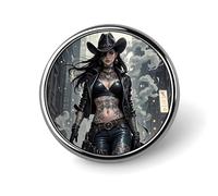 Simpatico distintivo rotondo da cowboy tatuato per uomini e donne, spille da bavero resistenti ed eleganti, distintivi in metallo leggero per camicie, giacche, cappelli