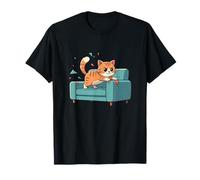 Simpatico Divano con Gatto Soriano Arancione Arrabbiato Maglietta