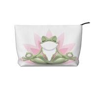 Simpatico Divertente Rana Fare Yoga Chiusura Cerniera Corduroy Makeup Bag Organizer Multifunzionale 22x7x17cm per Viaggi Campeggio Vacanze Fitness, Nero , Taglia unica