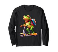 Simpatico Divertente Rana Verde Che Guida Uno Scooter Regalo per Adulti e Bambini Maglia a Manica