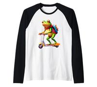 Simpatico Divertente Rana Verde Che Guida Uno Scooter Regalo per Adulti e Bambini Maglia con Maniche Raglan