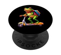 Simpatico divertente rana verde che guida uno scooter regalo per adulti e bambini PopSockets PopGrip Adesivo