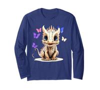 Simpatico Drago con Occhi Blu e Farfalle Viola per Bambini Maglia a Manica