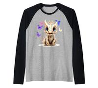 Simpatico Drago con Occhi Blu e Farfalle Viola per Bambini Maglia con Maniche Raglan