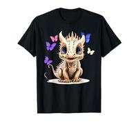 Simpatico Drago con Occhi Blu e Farfalle Viola per Bambini Maglietta