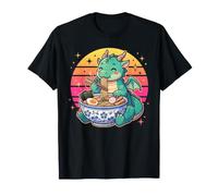 Simpatico Drago Kawaii Che Mangia Ramen Noodles Design Maglietta