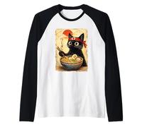 Simpatico e Divertente Design Giapponese con Gatto Kawaii Ramen Maglia con Maniche Raglan